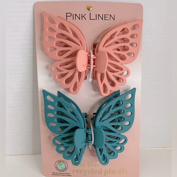 Accessories - 2/$20 Pink Linen Butterfly Hair Clips